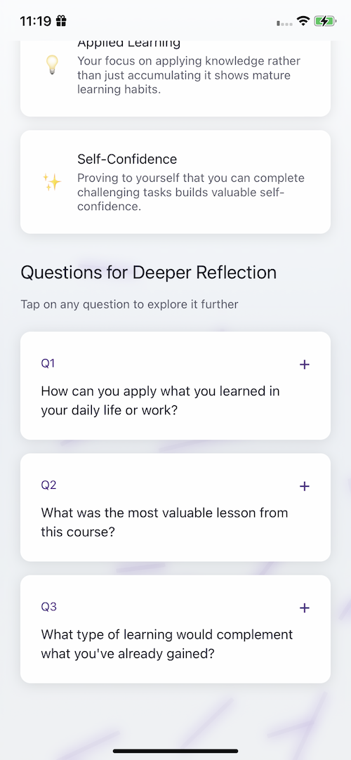 ThinkAloud App Interface, Reflect
